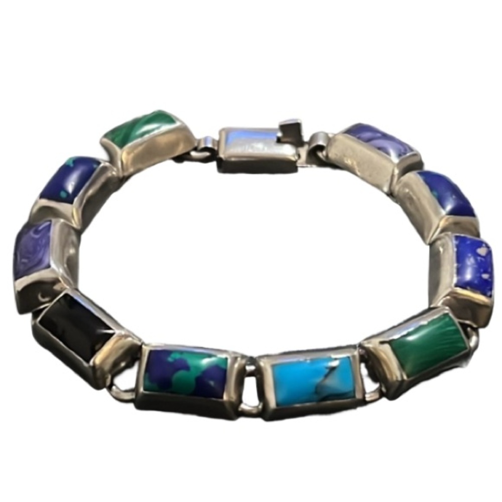 Vintage Sterling Silver Mixed Crystal Gemstone Link Bracelet